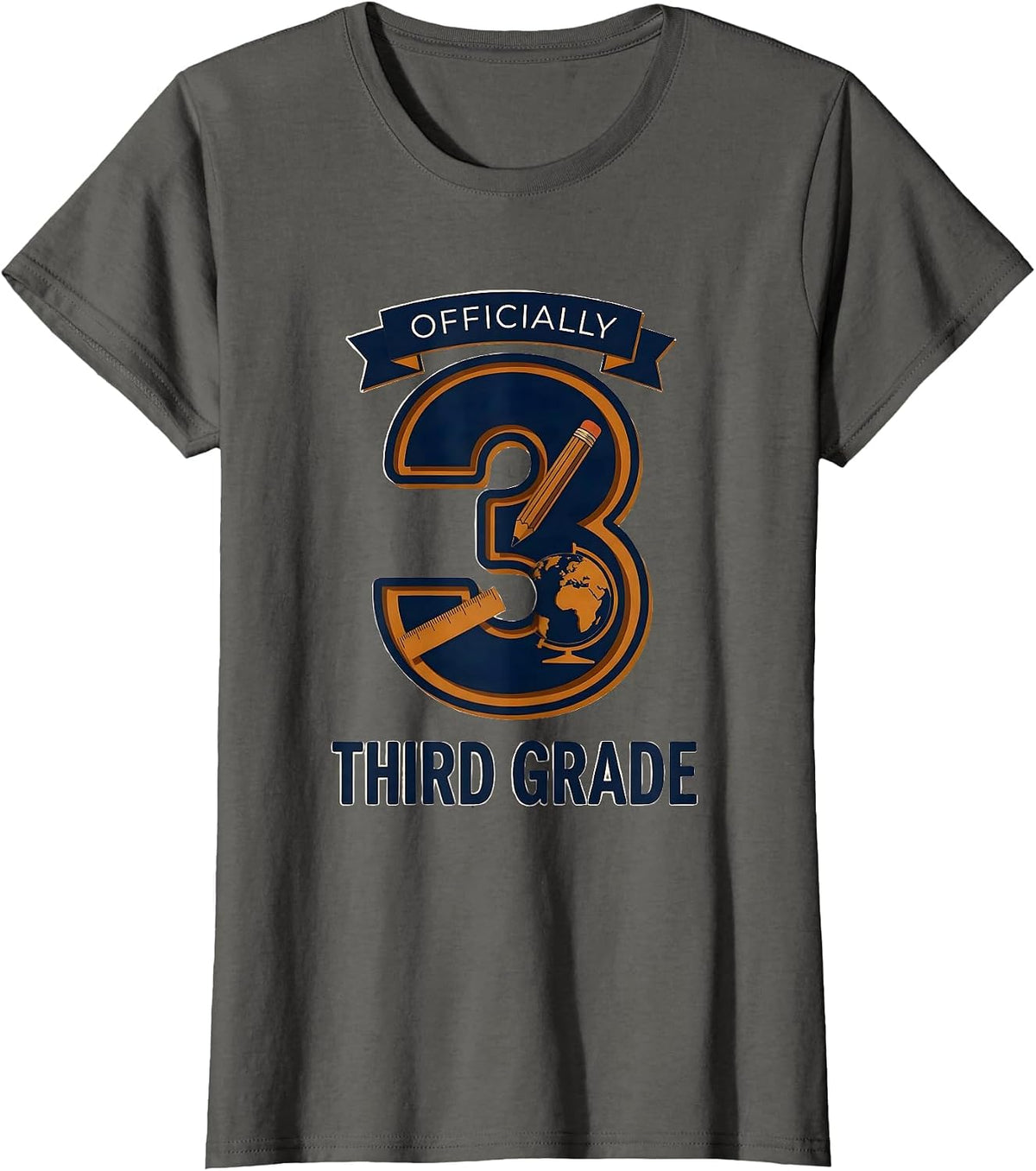 Women's Officially Third Grade Playful School Pride Teacher Team T-Shirt - Asphalt Grey
