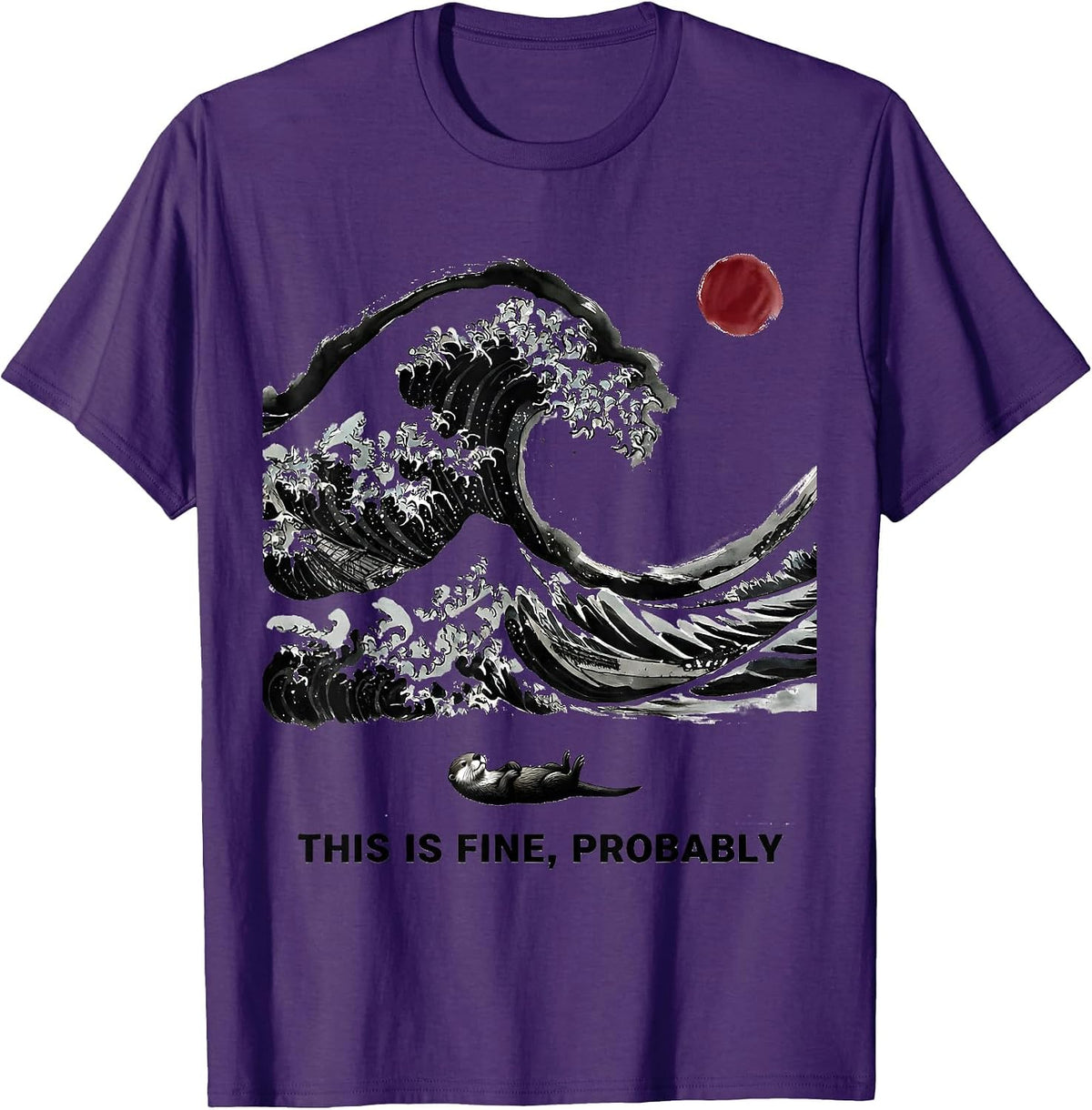 Men's This Is Fine, Probably Funny Otter Japanese Art Great Wave T-Shirt - Purple