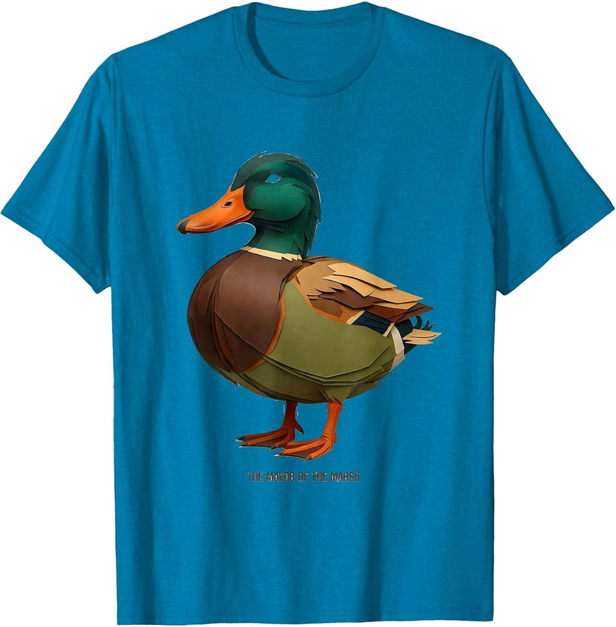 The Mayor of the Marsh Paper Cutout Mallard Duck Hunting T-Shirt - Sapphire Blue