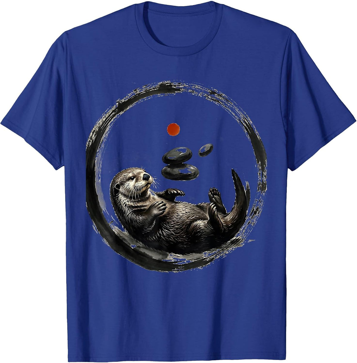 Sea Otter Juggling River Stones Graphic Tee T-Shirt - Royal Blue