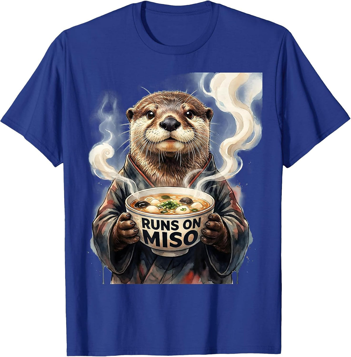 Runs On Miso Funny Otter Anime Animal Novelty Humor T-Shirt - Royal Blue