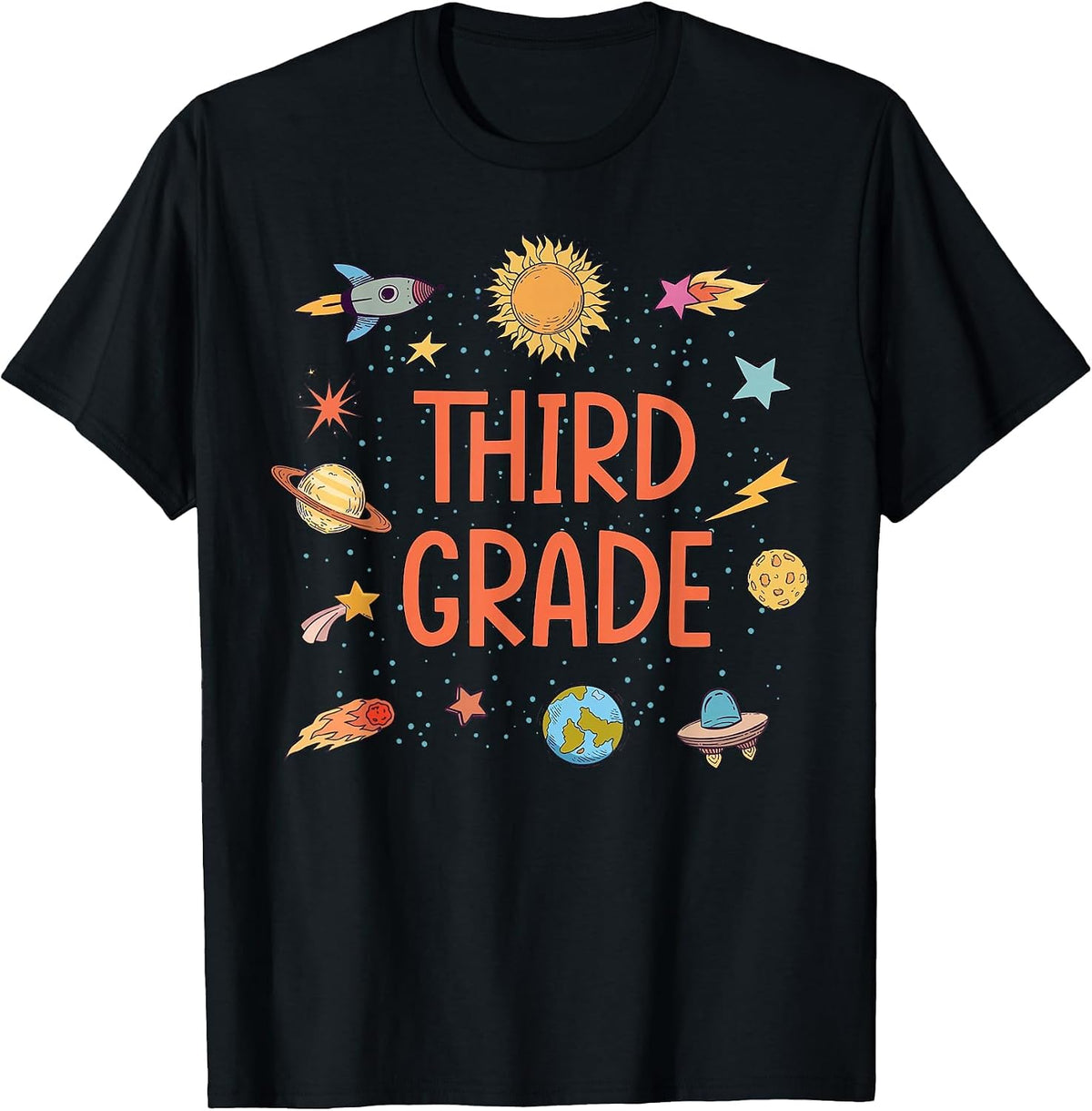 Third Grade Rocket Blast Off Outer Space Teacher T-Shirt - Black