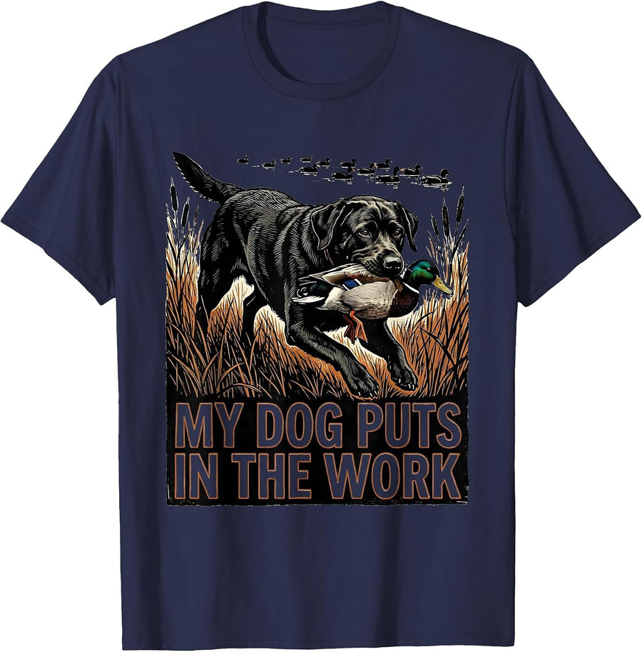 My Dog Puts In The Work Hunting Dog Waterfowl Youth Outdoor T-Shirt - Navy Blue
