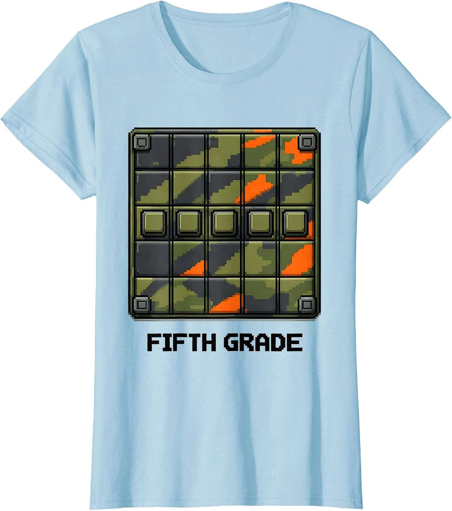 Women's Fifth Grade Camo Back To School Boys Grade Badge T-Shirt - Baby Blue