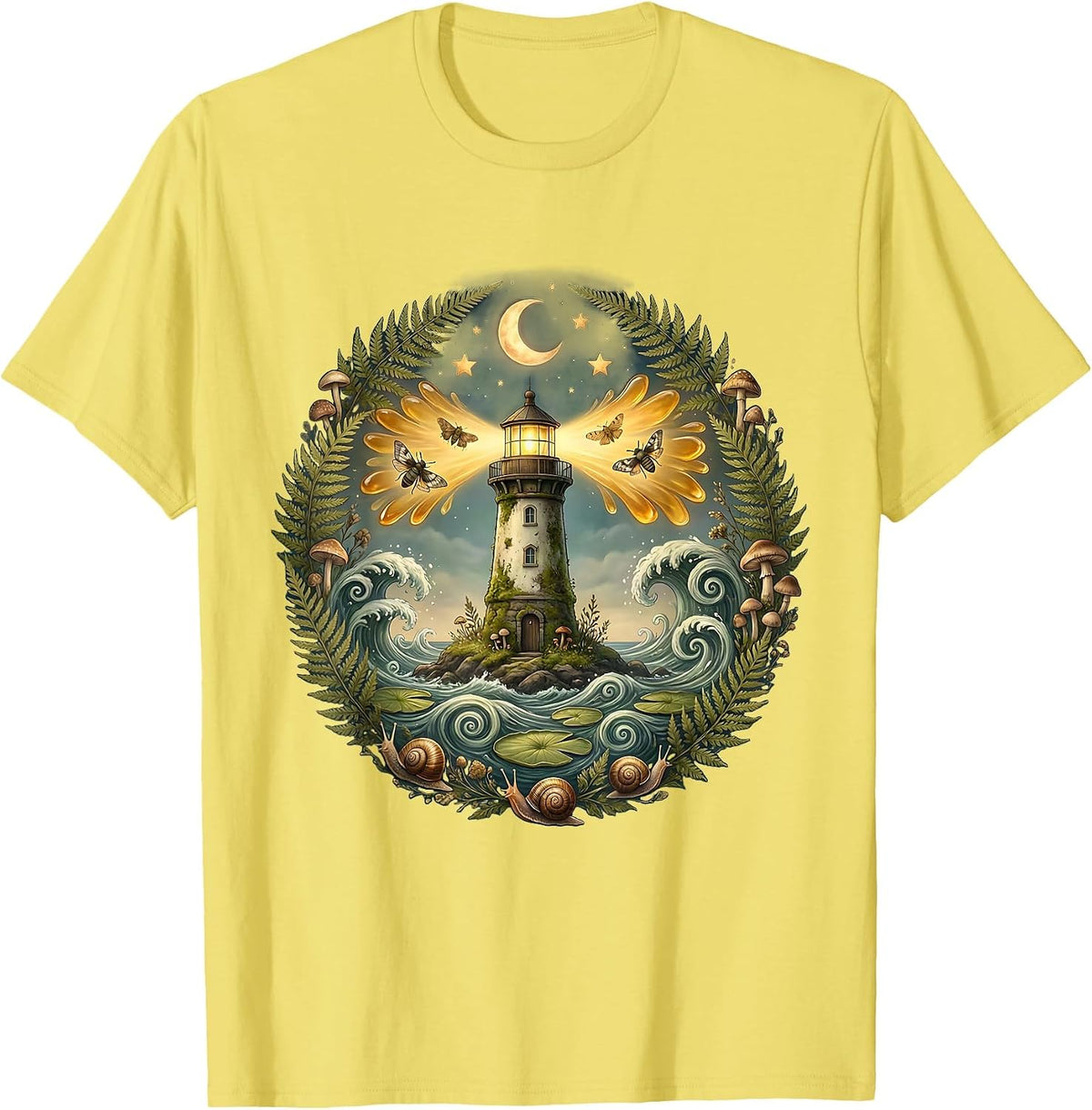 Men's Autism Awareness Lighthouse Stormy Waves Graphic T-Shirt - Lemon Yellow