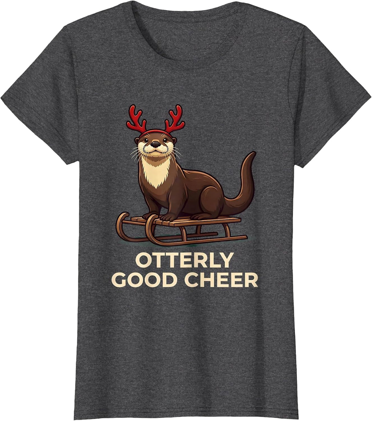 Women's Otterly Good Cheer Funny Otter Christmas Pajama Animal Lover T-Shirt - Dark Heather Grey