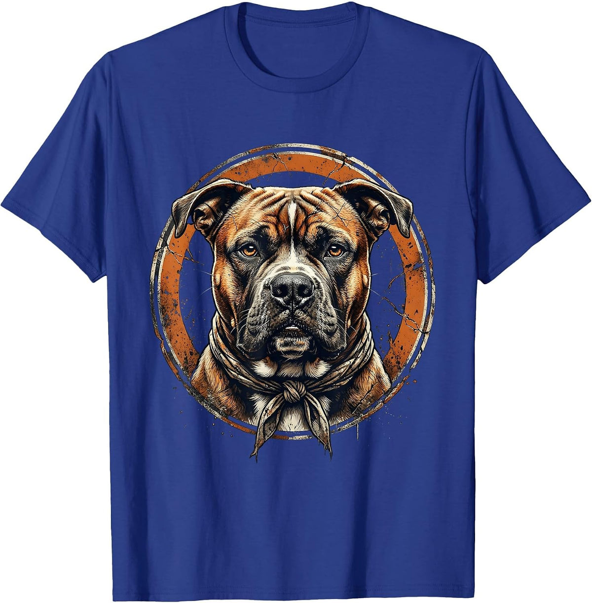 Pitbull Face With Bandana Graphic Tee T-Shirt - Royal Blue