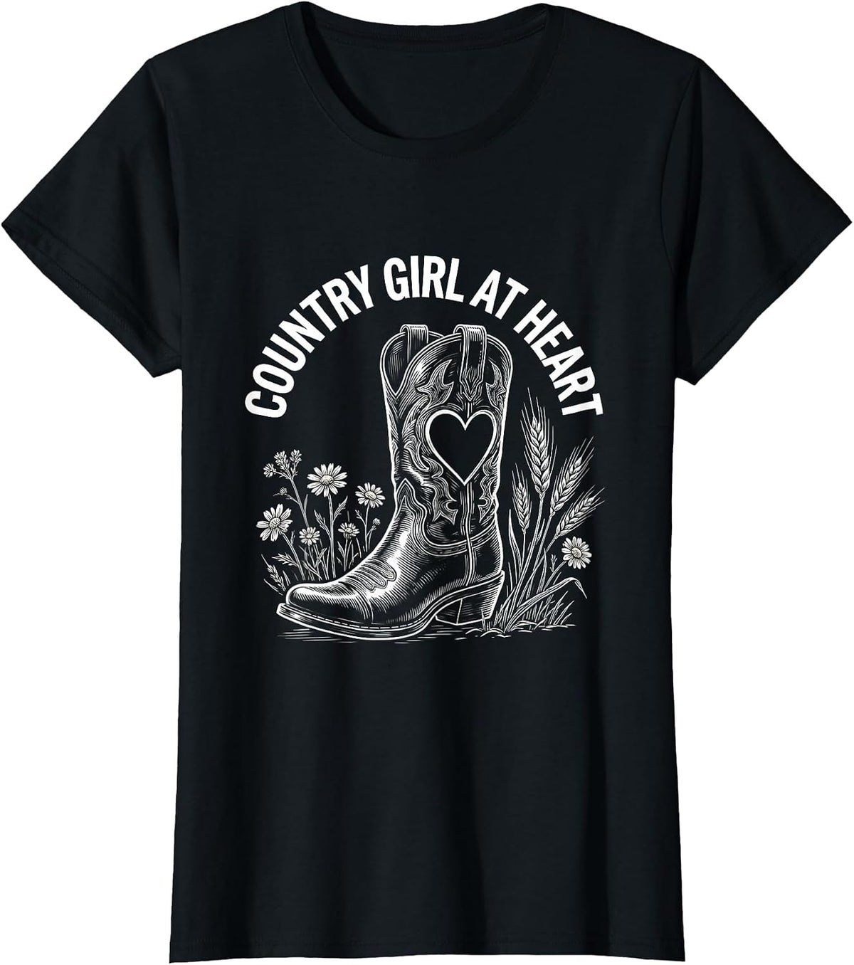 Country Girl At Heart Rustic Southern Design T-Shirt - Black