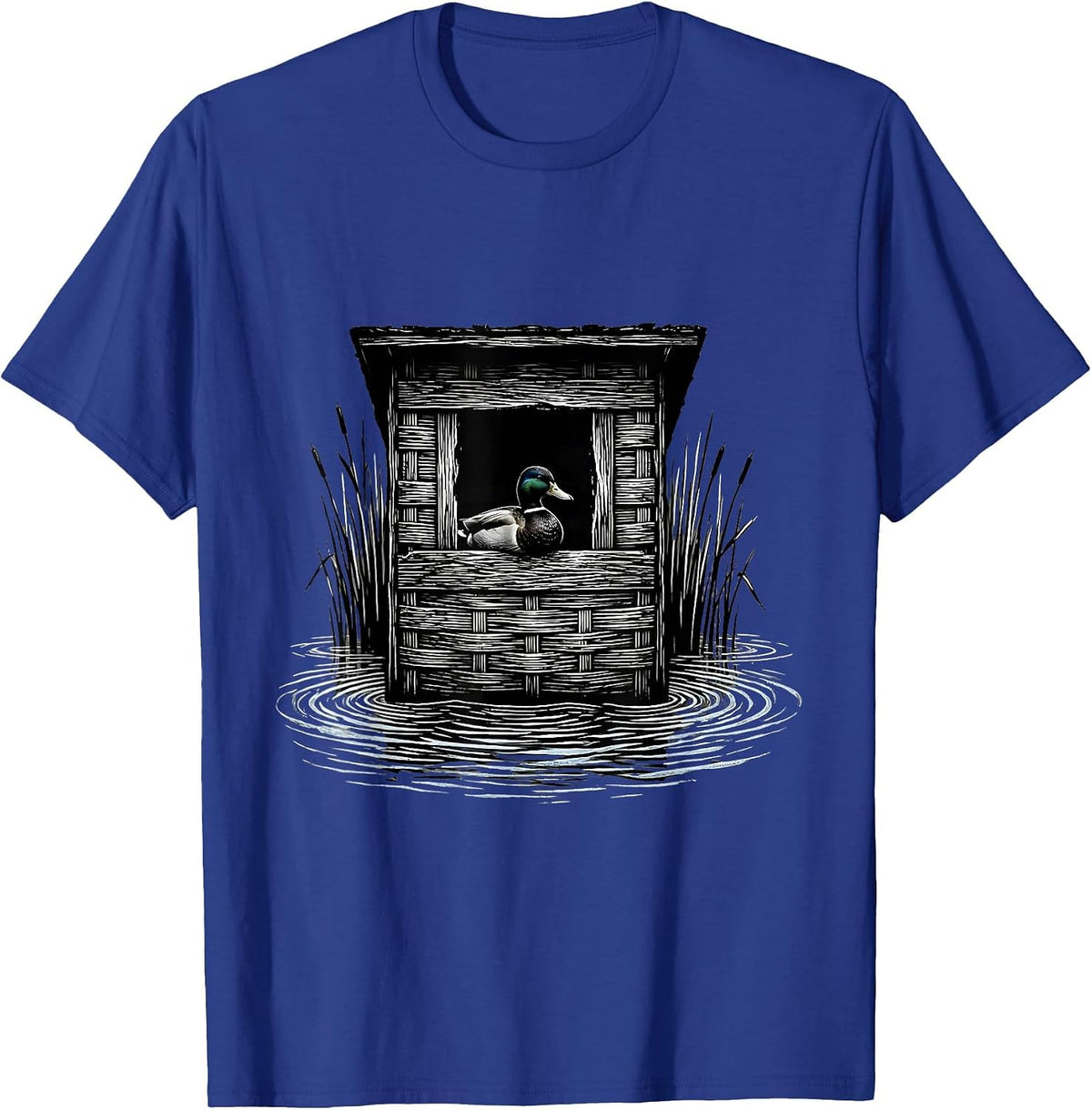 Low Marsh Blind Duck Hunting Silhouette Scratchboard T-Shirt - Royal Blue