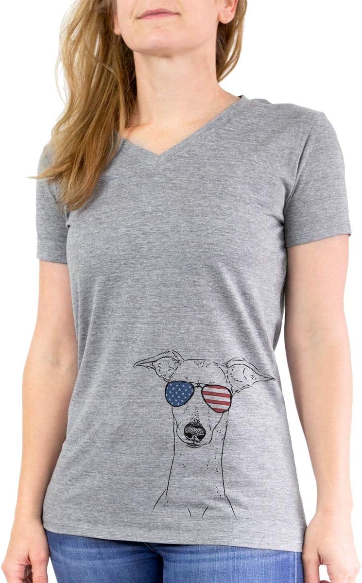 Patriotic Pip the Italian Greyhound Dog Triblend T-Shirt - Grey Modern V-neck