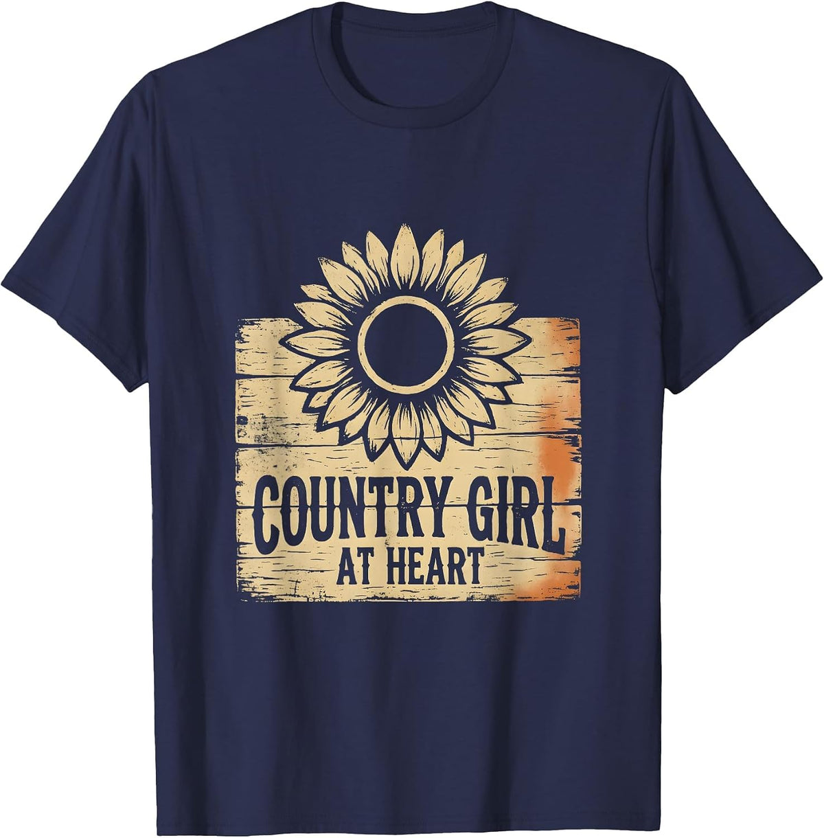 Country Girl At Heart Rustic Pride Design T-Shirt - Navy Blue