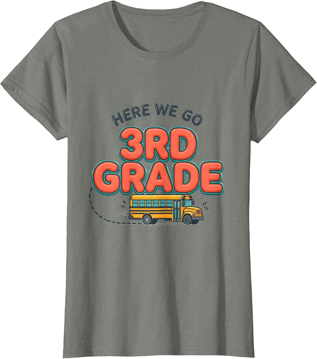 Here We Go, 3rd Grade Playful Back To School Teacher Crew T-Shirt - Olive Heather