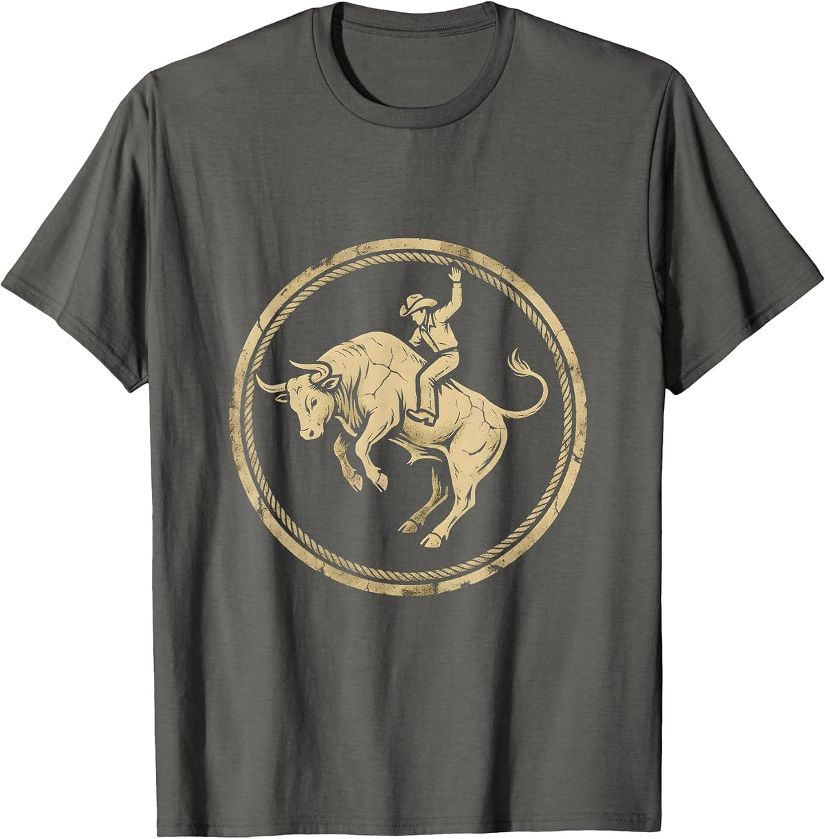Texas Rodeo Bull Riding Cowboy Graphic Tee for Men T-Shirt - Asphalt Grey