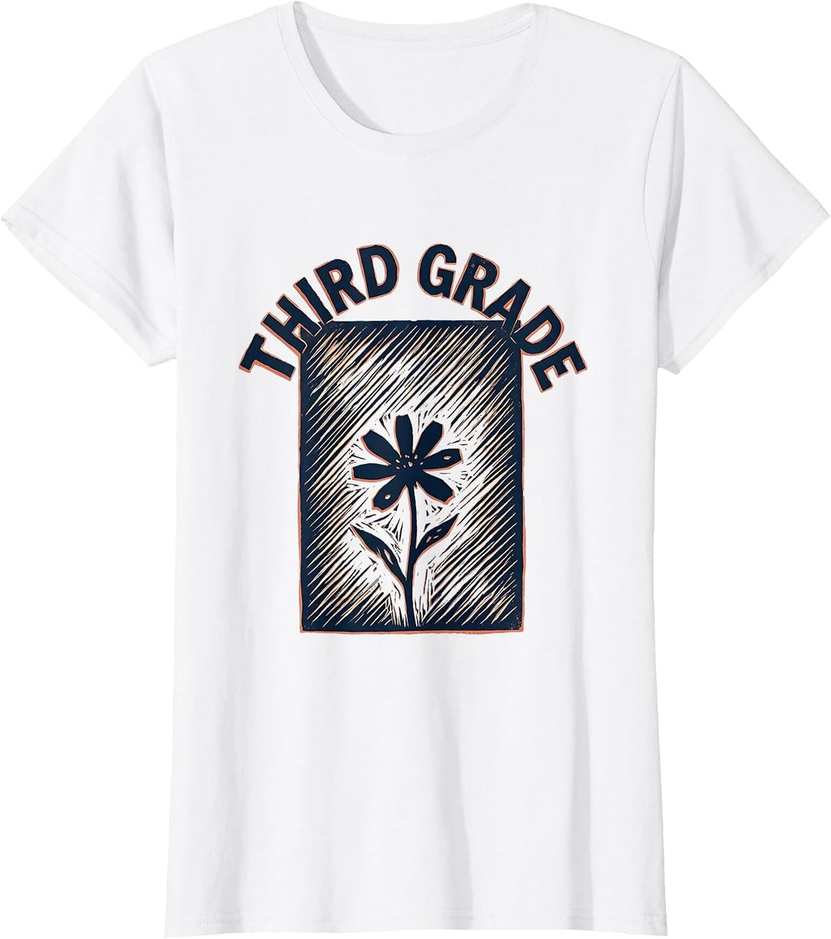 Third Grade Linocut Floral Back To School Teacher Gift T-Shirt - White