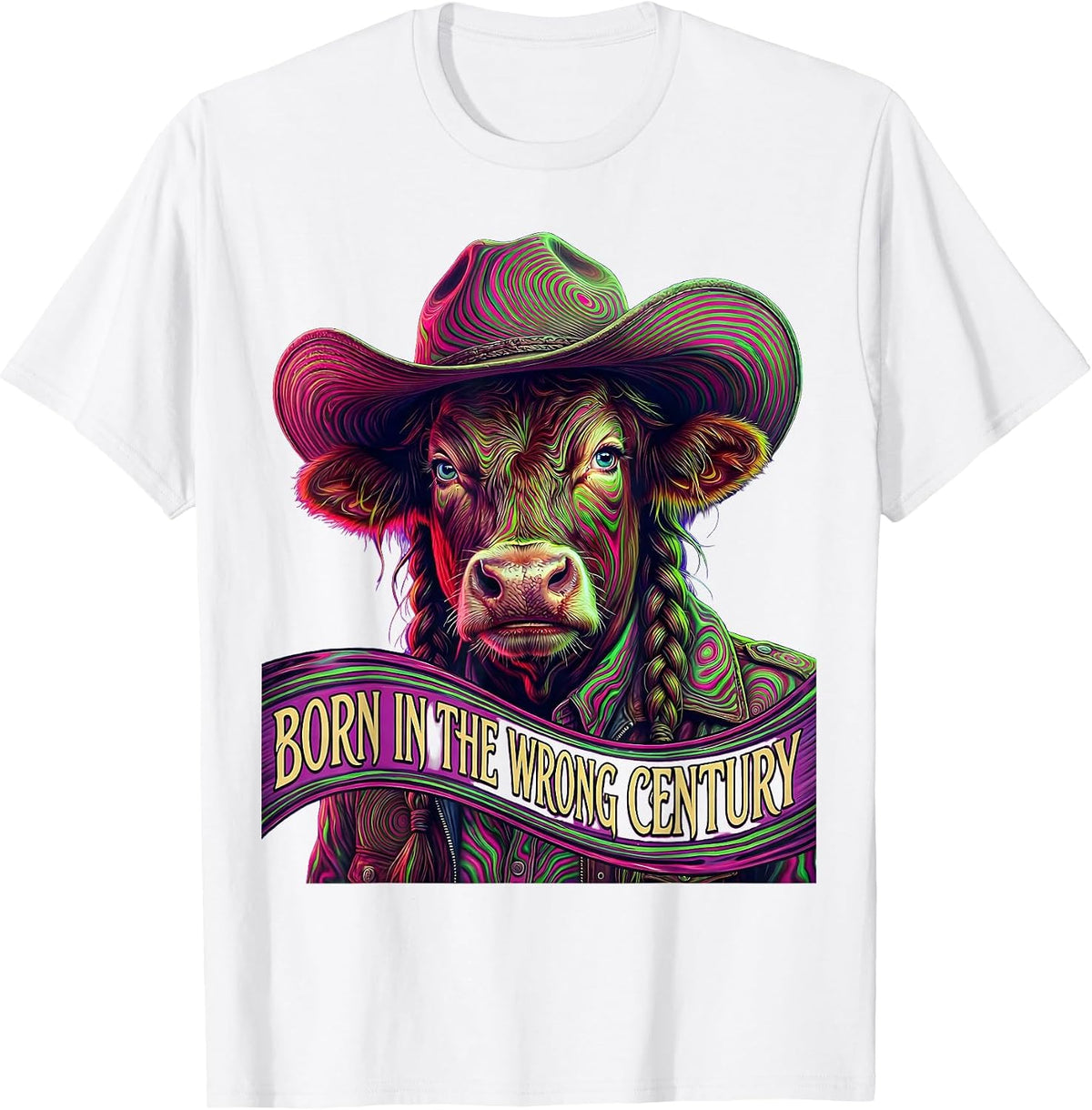 Men's Born in the Wrong Century Cowboy Design T-Shirt - White