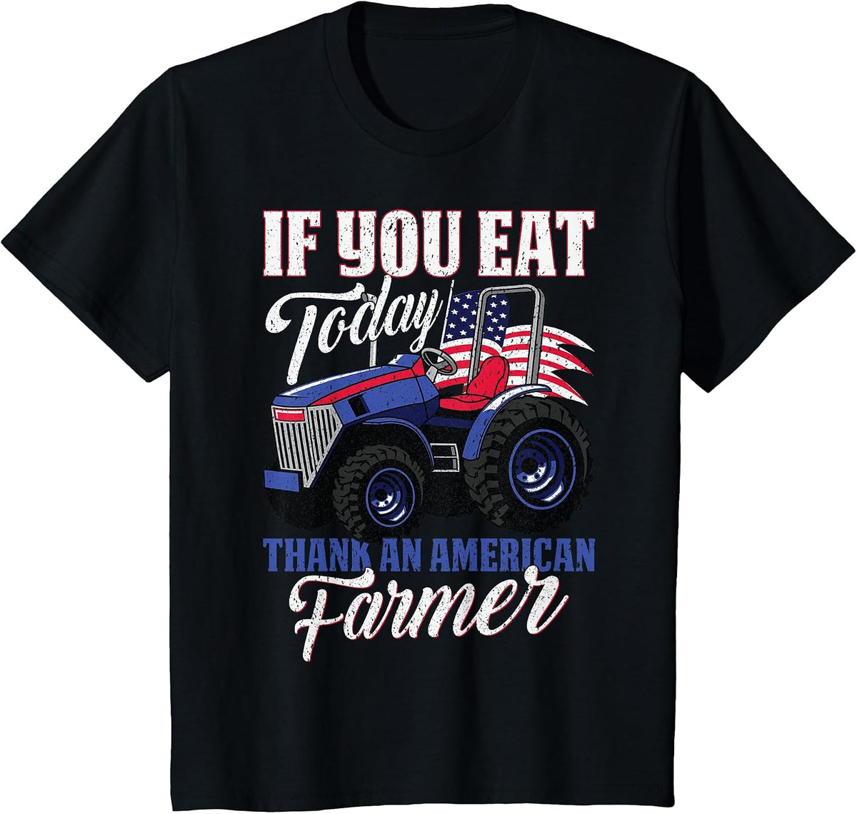 Tractor USA Flag Design Patriotic Farmer T-Shirt - Black