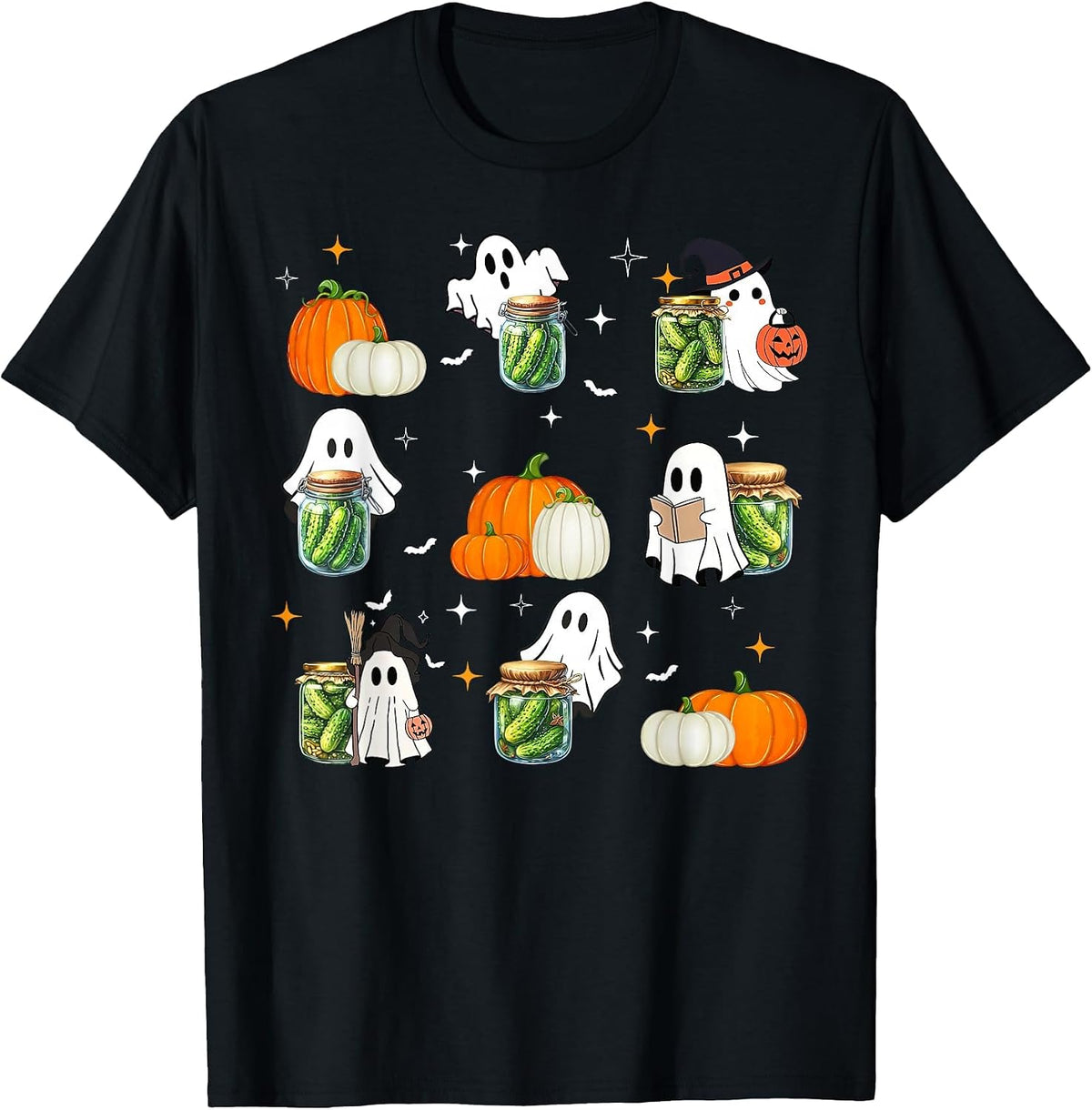 Cute Ghost Pickles Jar Canning Season Gardener Halloween T-Shirt - Black