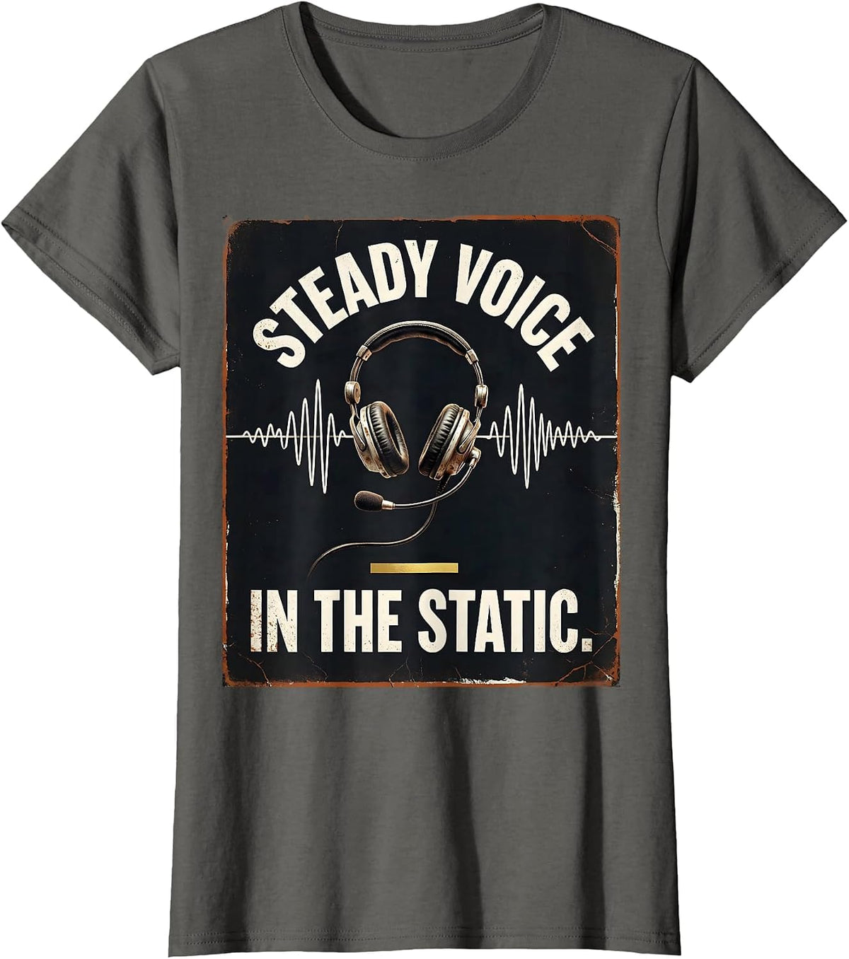 Women's Steady Voice In The Static Distressed 911 Dispatcher Thin T-Shirt - Asphalt Grey