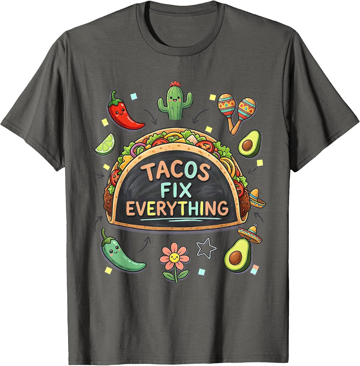 Men's Tacos Fix Everything Mexican Heritage Design T-Shirt - Asphalt Grey