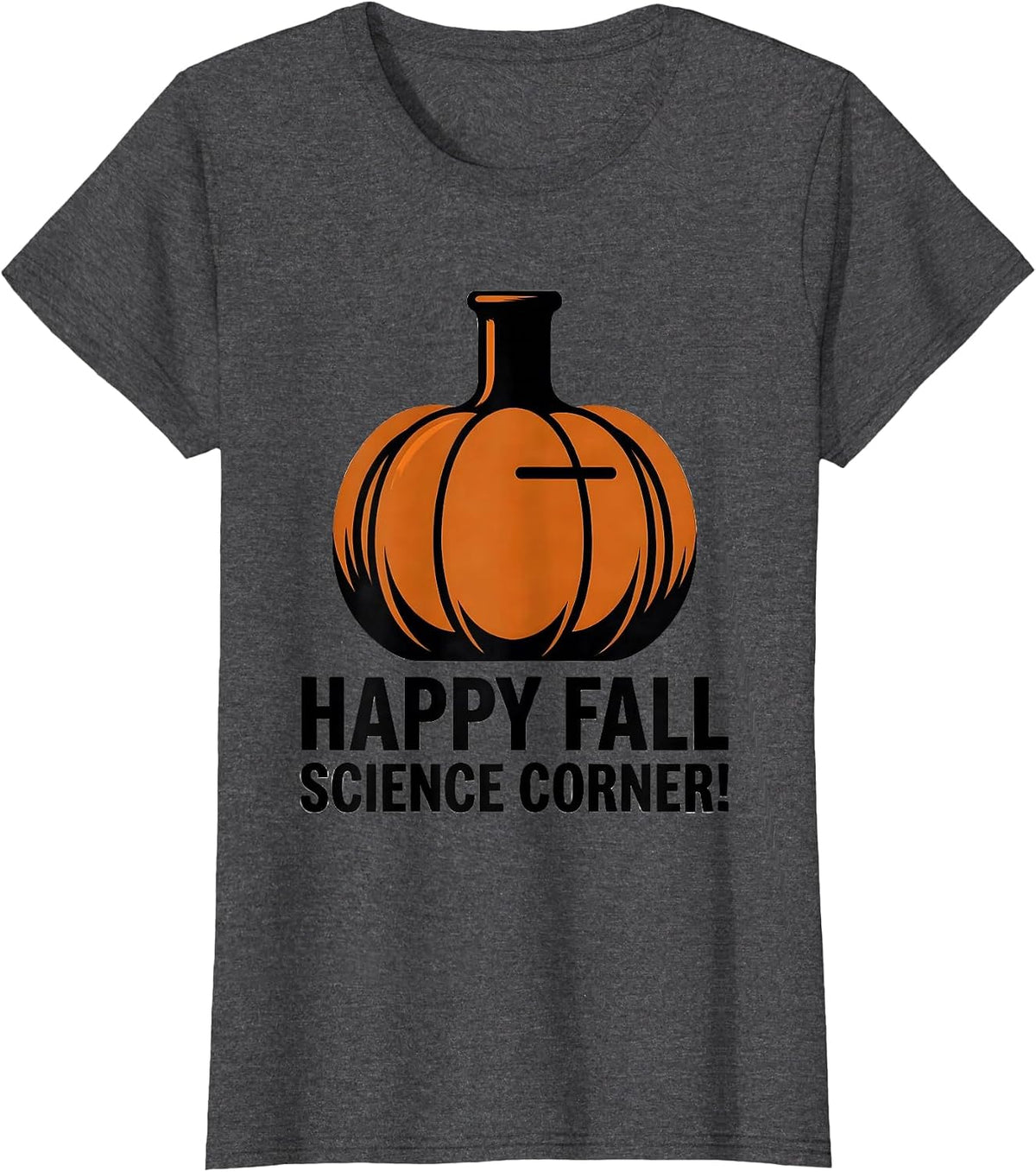 Women's Happy Fall, Science Corner! Retro Stencil Pumpkin Teacher T-Shirt - Dark Heather Grey