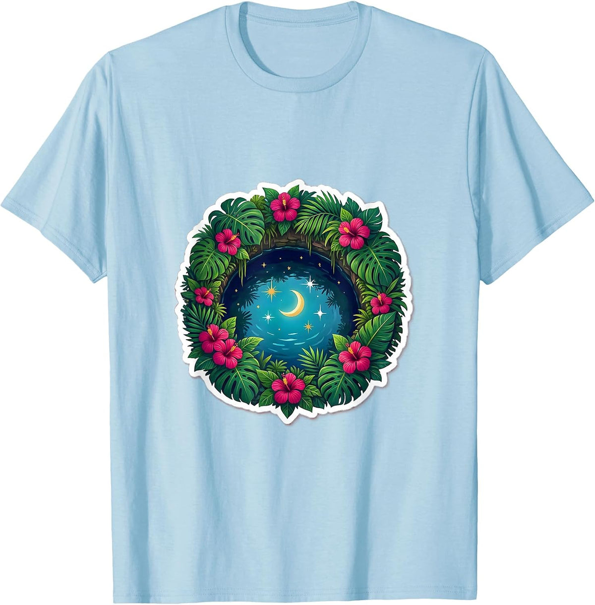 Men's Mexico Cenote Starry Night Sky Reflection T-Shirt - Baby Blue