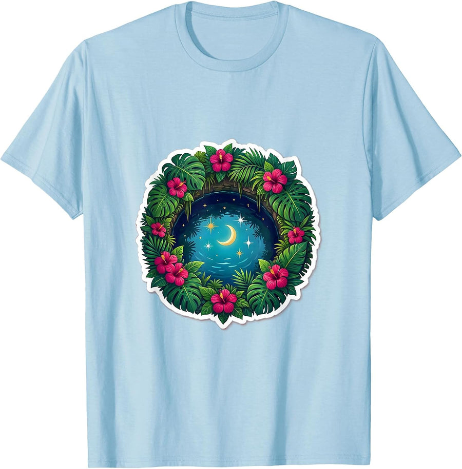 Men's Mexico Cenote Starry Night Sky Reflection T-Shirt - Baby Blue