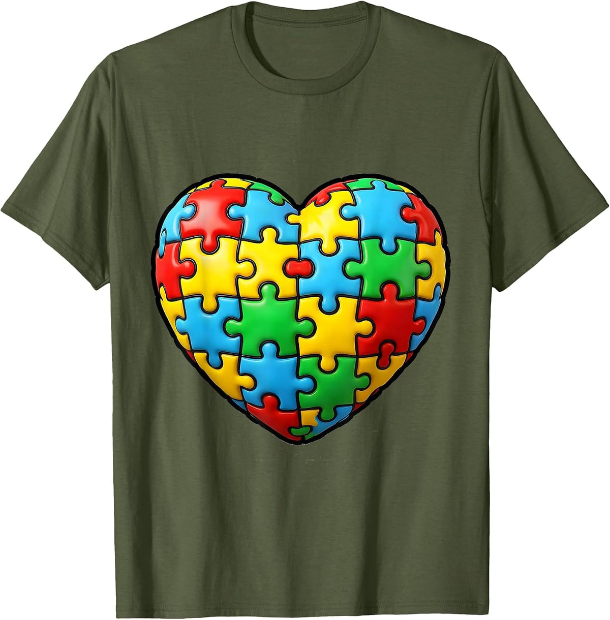 Men's Sped Teacher Puzzle Piece Heart Graphic T-Shirt - Olive Green