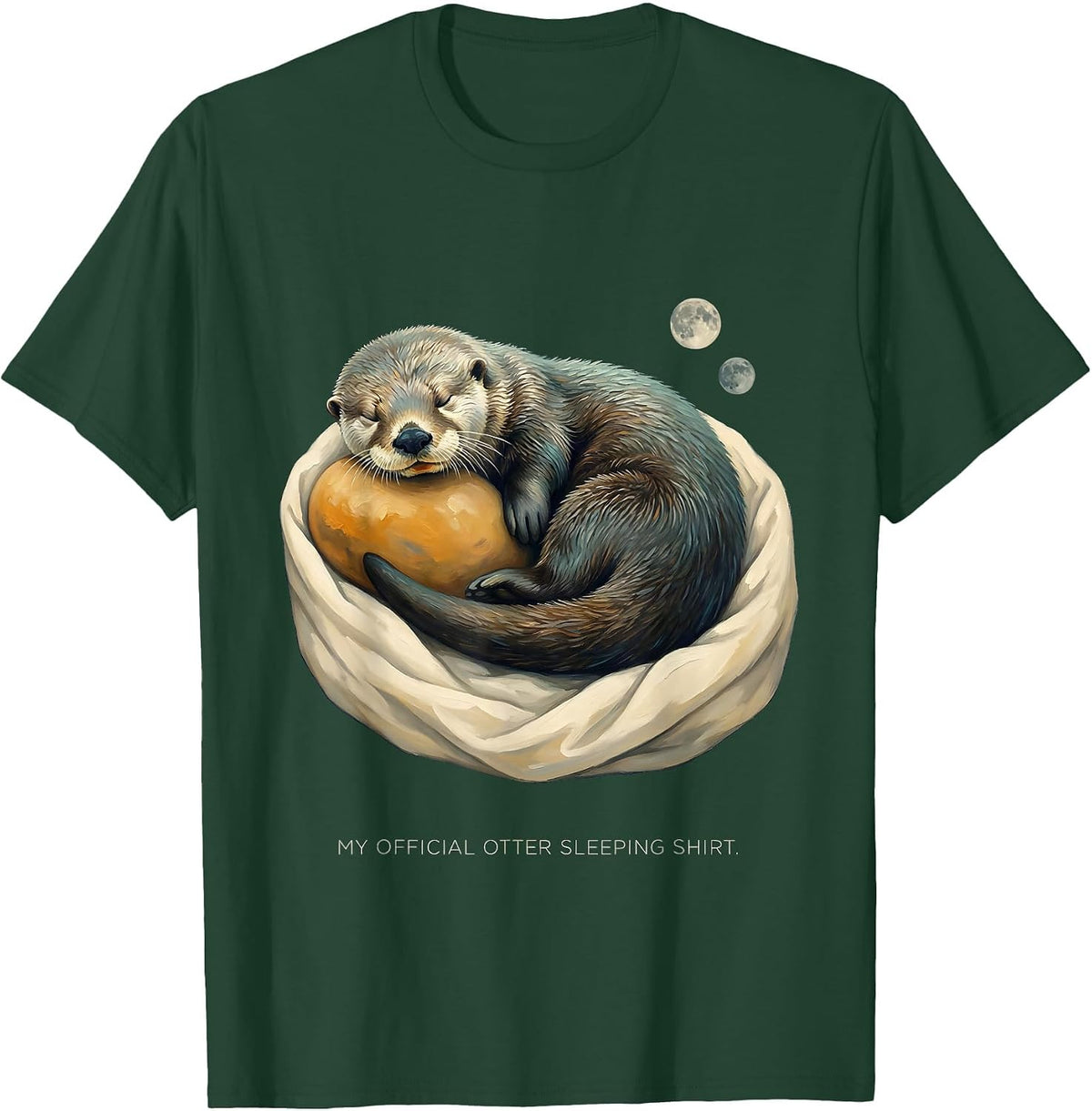 Men's My Official Otter Sleeping Shirt Cute Sea Otter Animal Lover T-Shirt - Dark Green