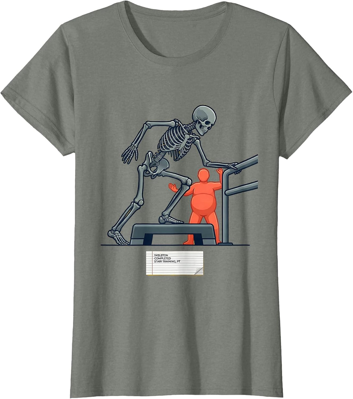 Skeleton Completed Stair Training, PT Physical Therapy T-Shirt - Olive Heather