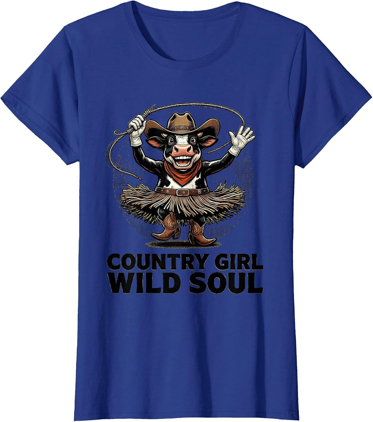 Women's Country Girl Wild Soul Cowgirl Design T-Shirt - Royal Blue