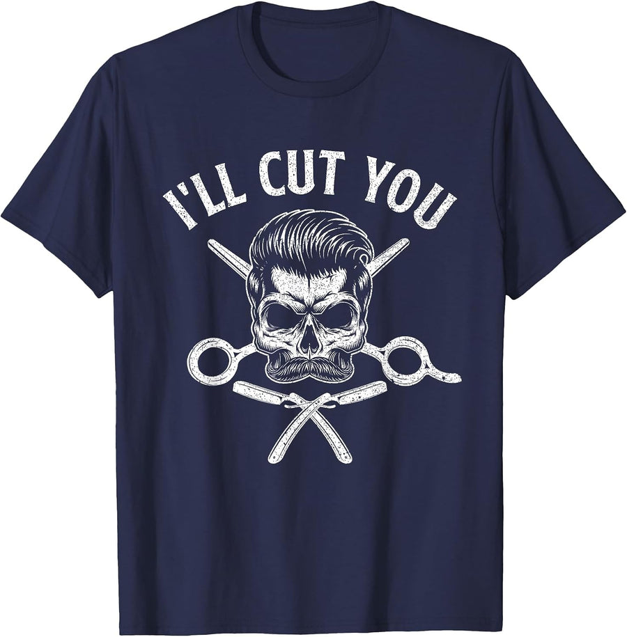 Best Barber Art for Men Women Hairstyling Tools Barbershop T-Shirt - Navy Blue