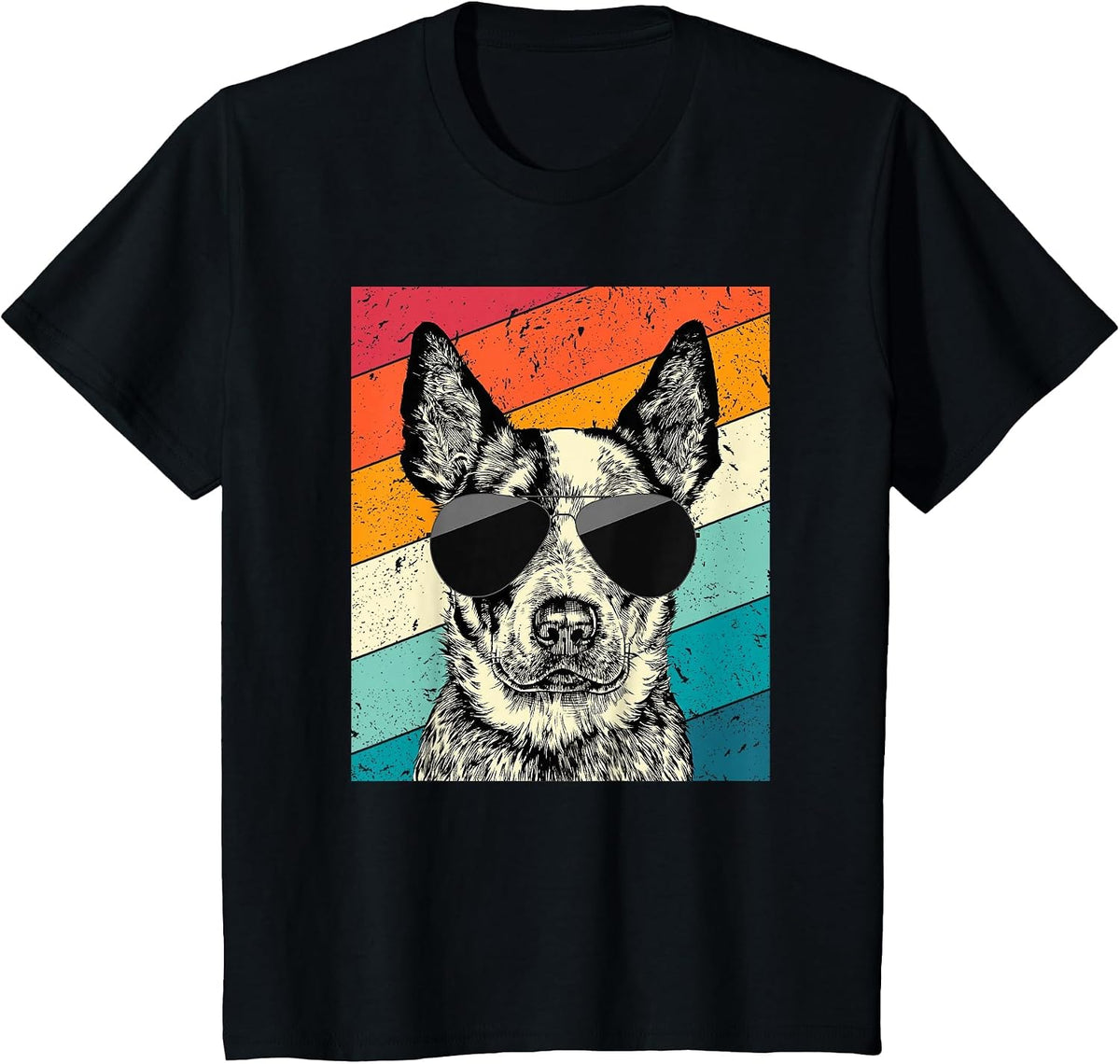 Retro Vintage Heeler Sunglasses Australian Cattle Dog Lovers T-Shirt - Black