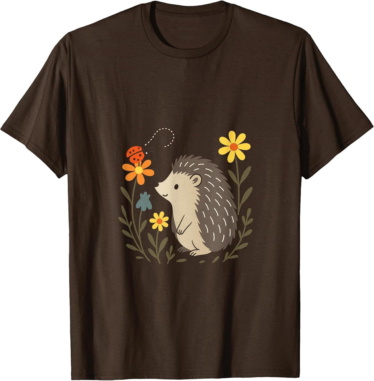 Hedgehog Art - Vintage Animal Charm T-Shirt - Brown