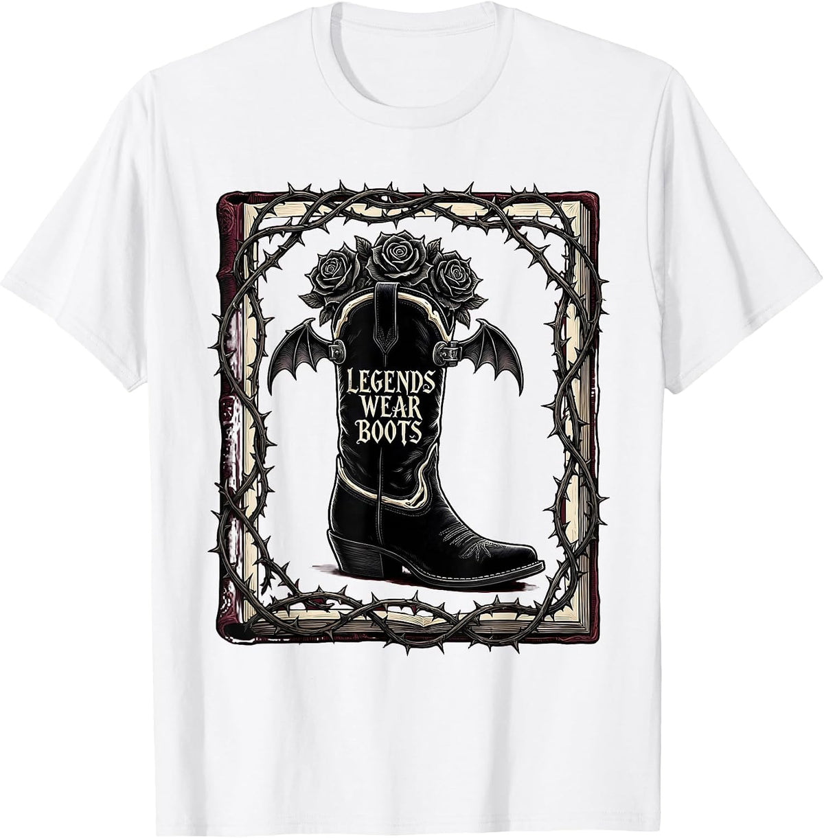 Men's Legends Wear Boots Cowboy Graphic Design T-Shirt - White