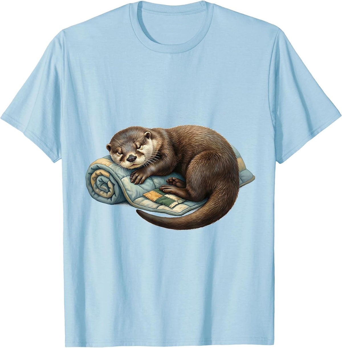Men's Sleeping River Otter Storybook Animal Lover Gift T-Shirt - Baby Blue