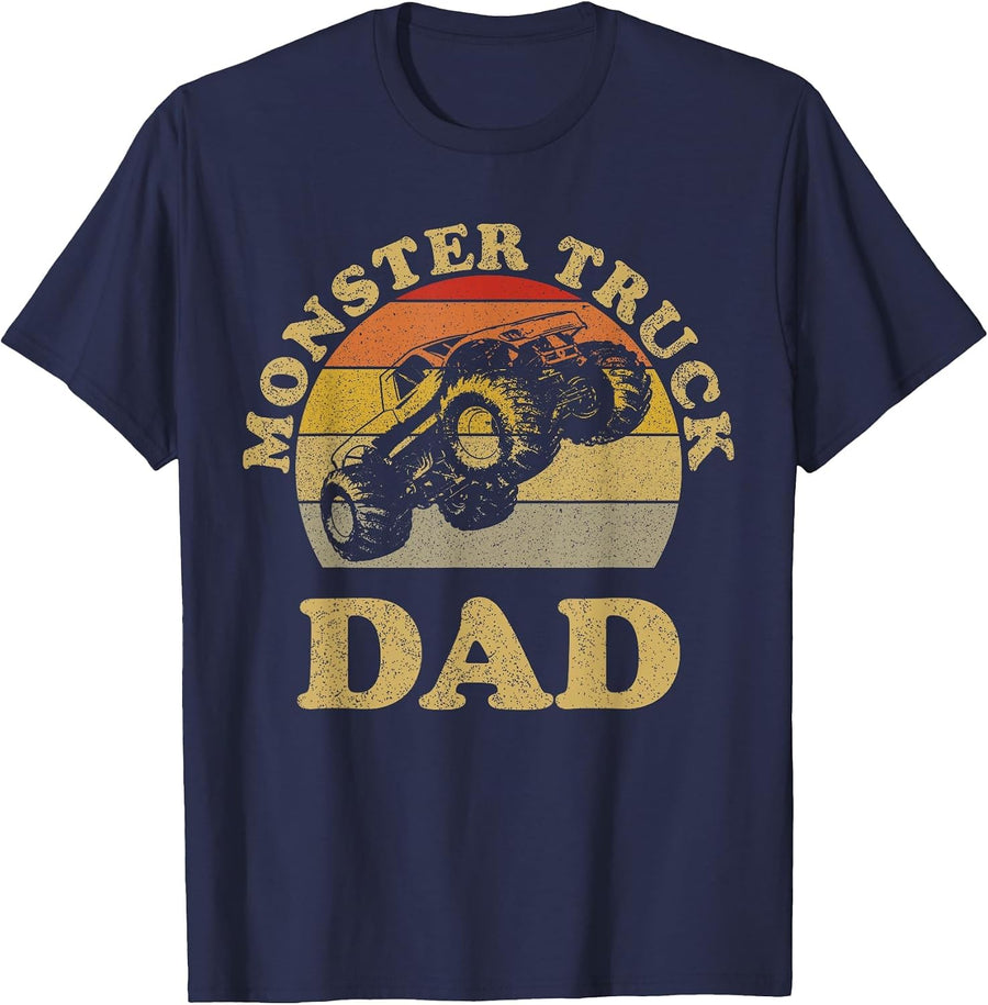 Monster Truck Dad Retro Vintage Monster Truck Family T-Shirt - Navy Blue