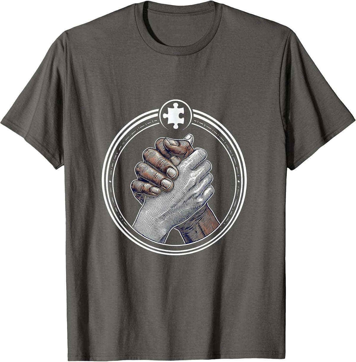 Autism Awareness Unity Hands Intertwined Design T-Shirt - Asphalt Grey