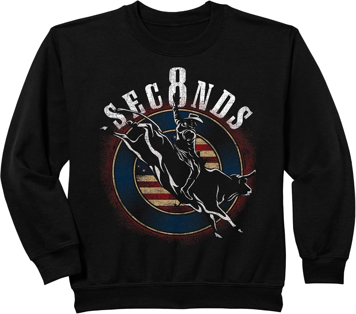 Cowboy Bull Riding Eight Seconds Rider USA Flag Sweatshirt - Black