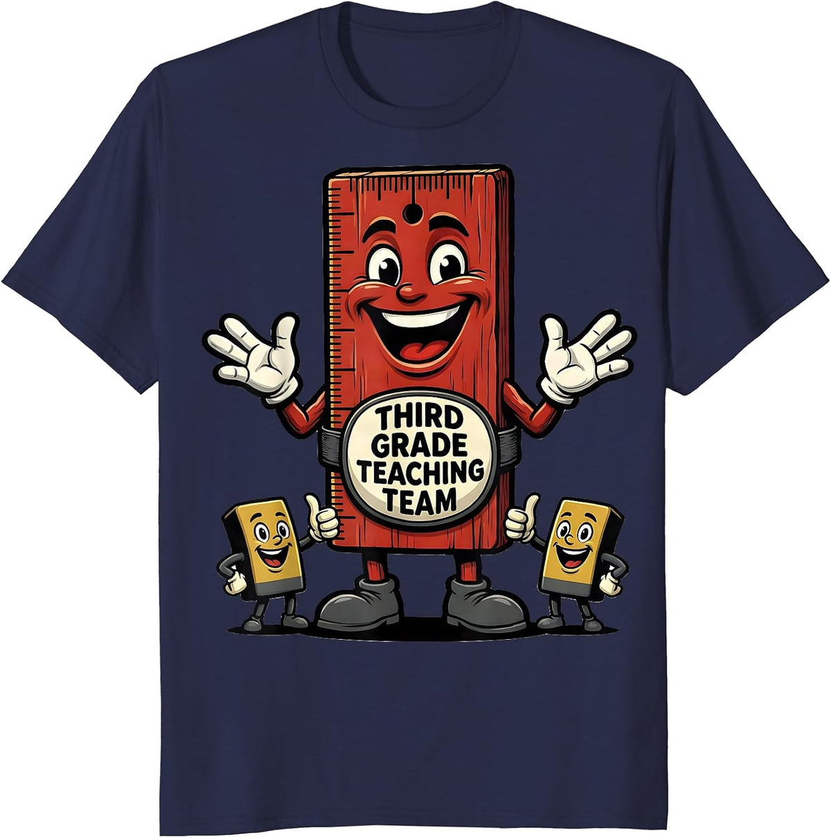 Third Grade Teaching Team Funny Teacher Appreciation Cartoon T-Shirt - Navy Blue