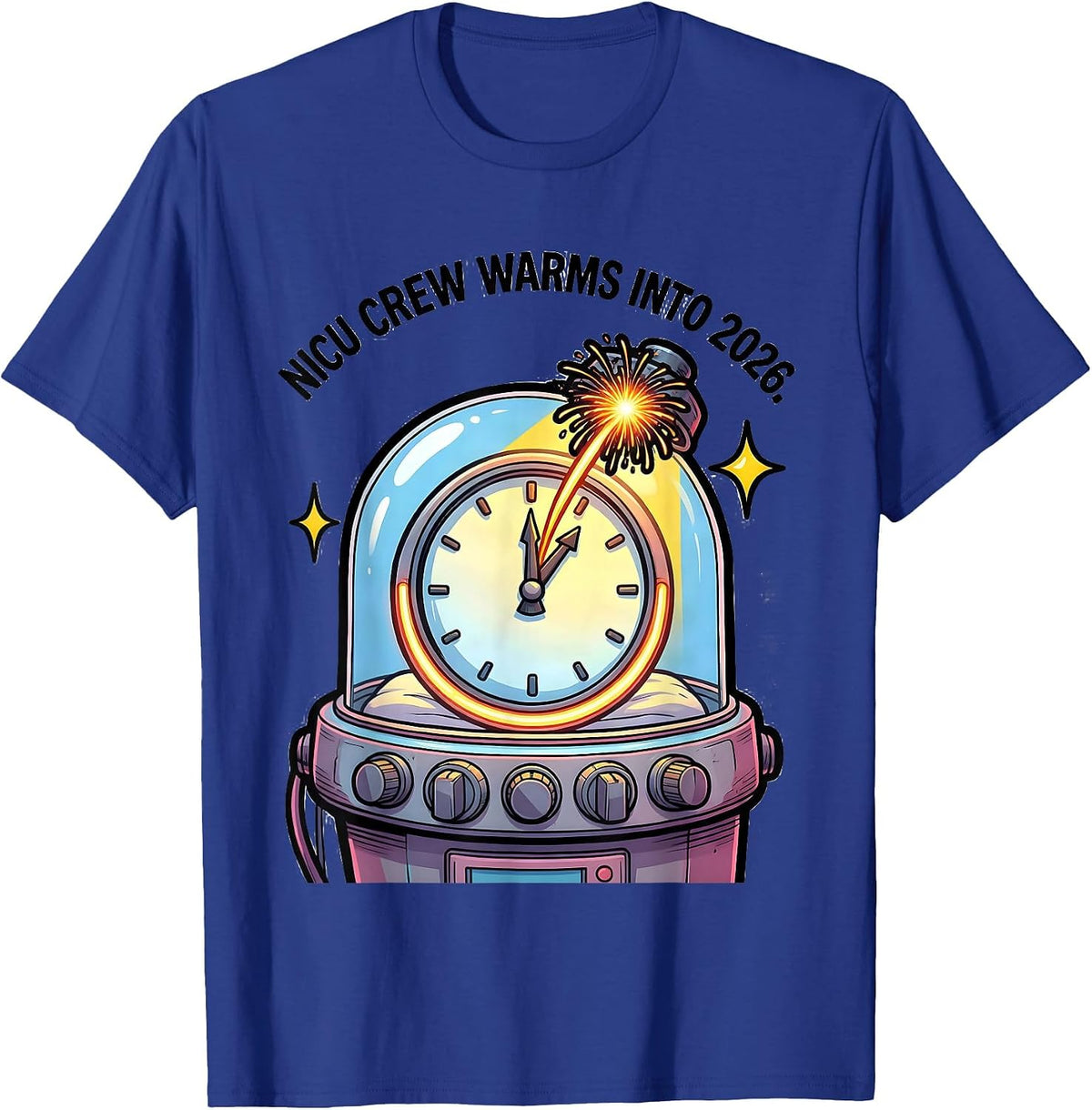 NICU Crew Warms Into 2026 Cartoon Nurse New Year Eve Party T-Shirt - Royal Blue