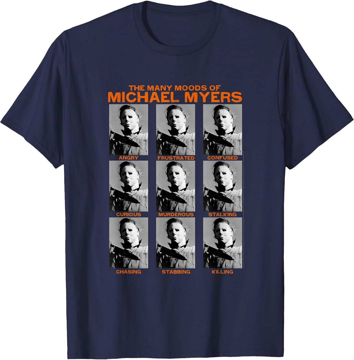 Halloween Many Moods of Michael Myers Horror Movie T-Shirt - Navy Blue
