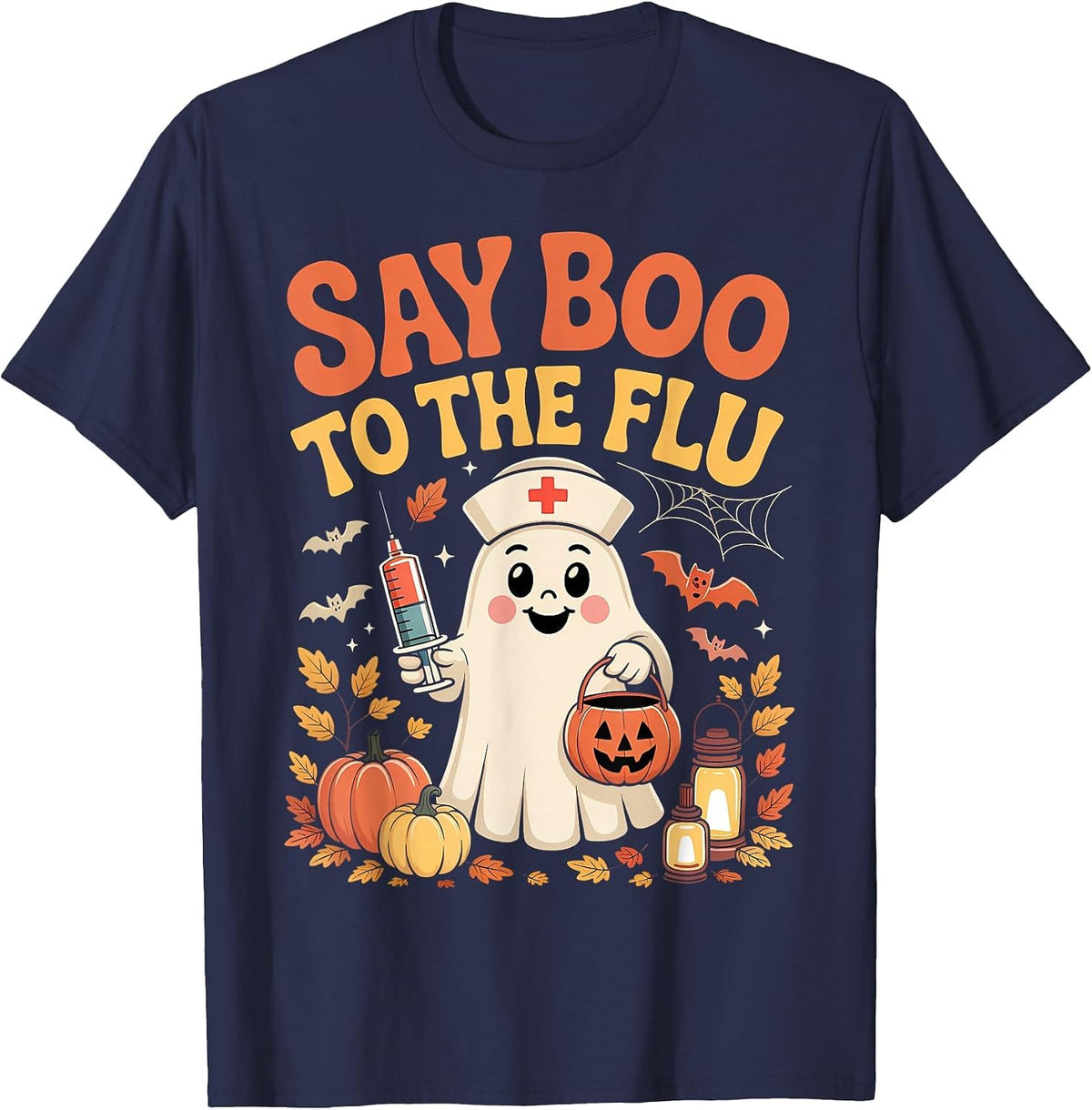 Say Boo to The Flu Funny Ghost Halloween T-Shirt - Navy Blue