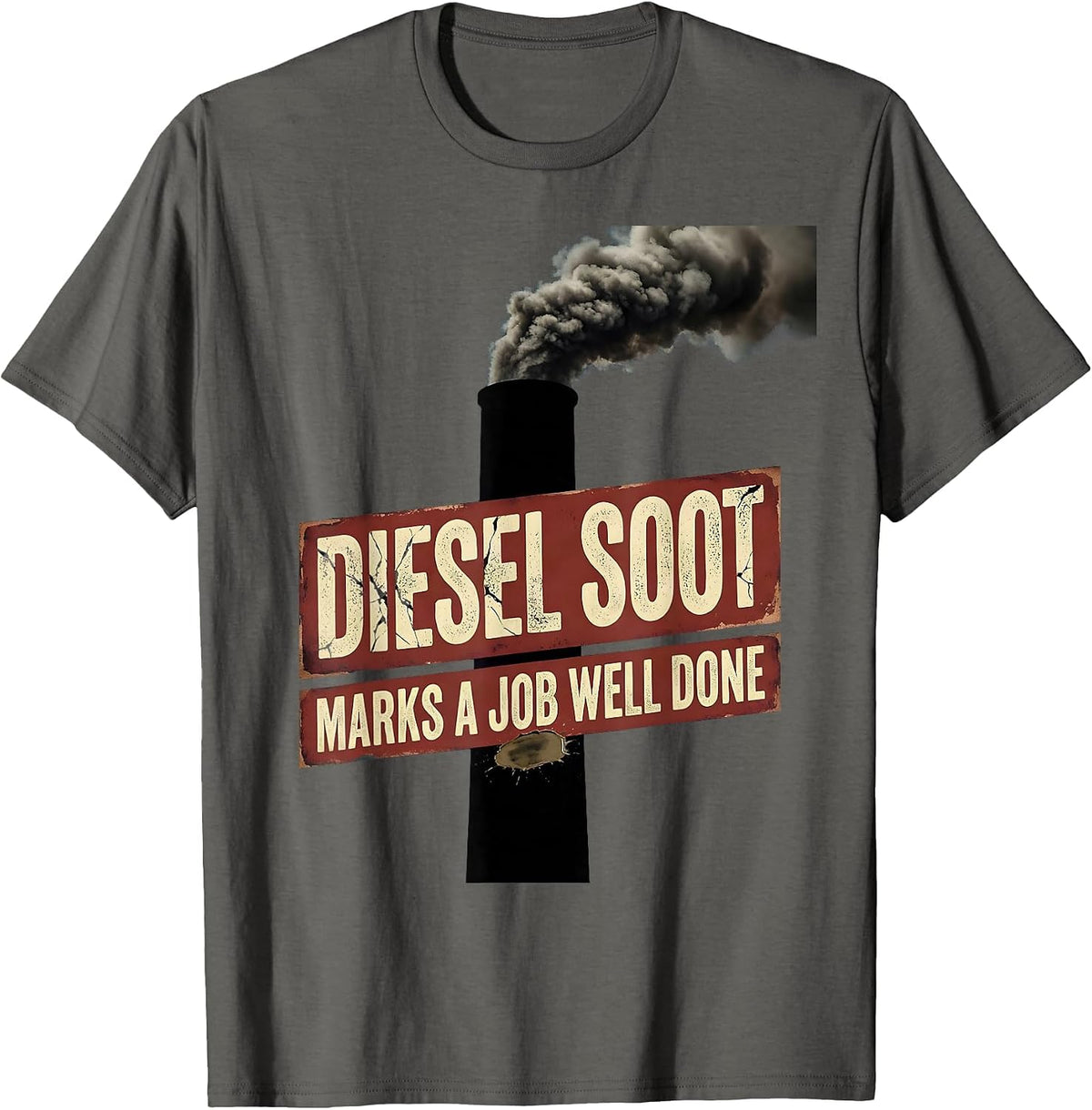 Men's Diesel Soot Marks A Job Well Done Vintage Diesel Mechanic T-Shirt - Asphalt Grey