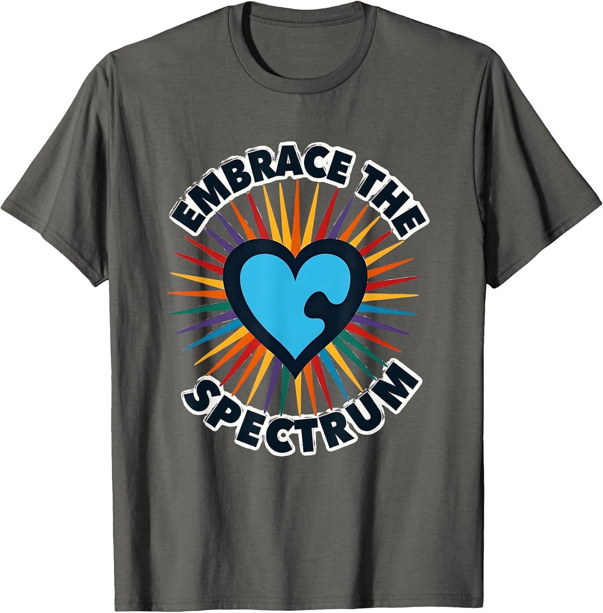 Embrace the Spectrum Light It Up Blue Autism Design T-Shirt - Asphalt Grey
