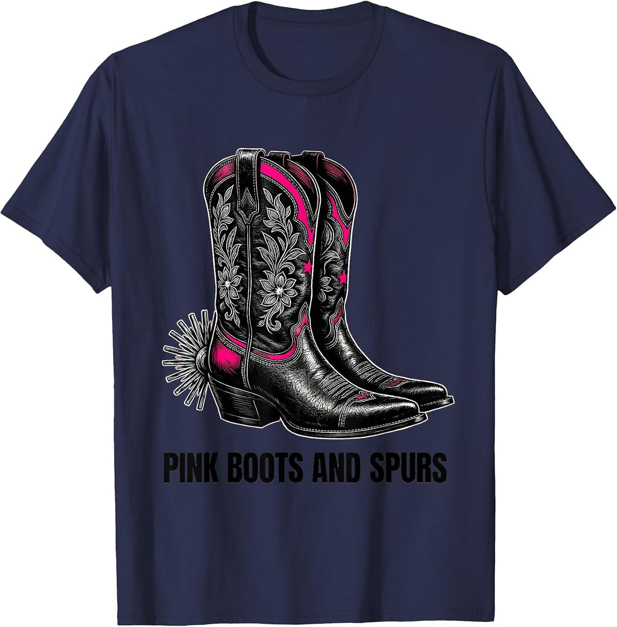Men's Pink Boots and Spurs Western Cowgirl Design T-Shirt - Navy Blue