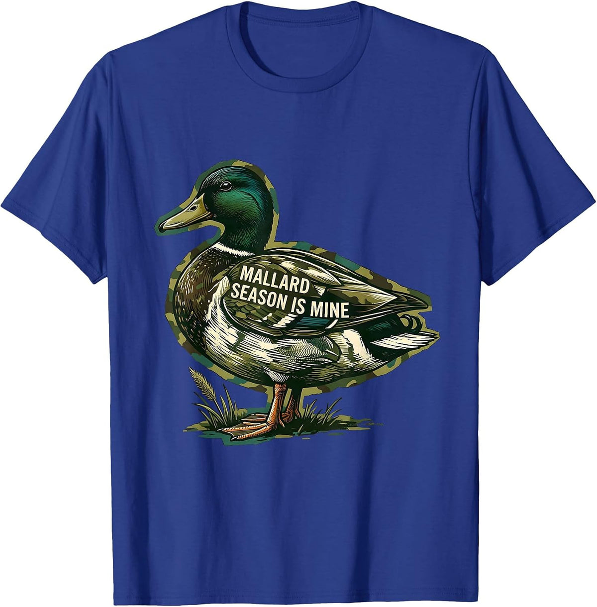 Mallard Season Is Mine Vintage Hunting Camo Duck Gift T-Shirt - Royal Blue