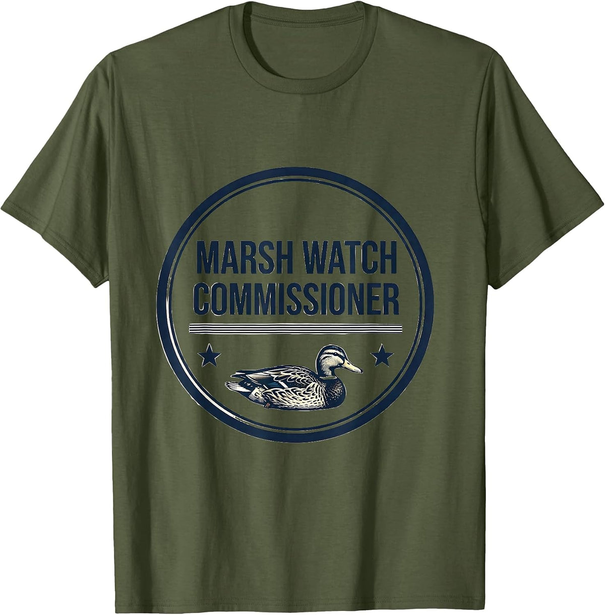 Men's Marsh Watch Commissioner Funny Duck Hunter Waterfowl Hunting T-Shirt - Olive Green