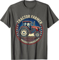 Tractor Farmer, Proudly American Patriotic Farmer Humor T-Shirt - Asphalt Grey