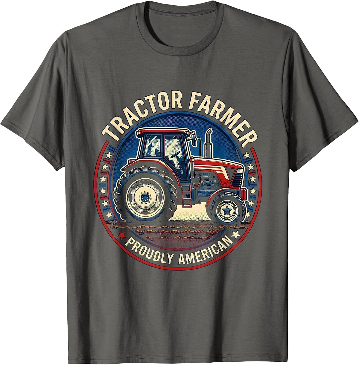Tractor Farmer, Proudly American Patriotic Farmer Humor T-Shirt - Asphalt Grey