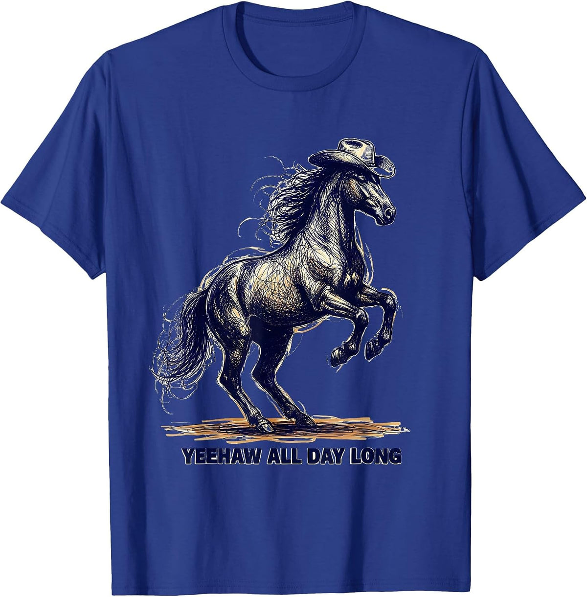 Yeehaw All Day Long Western Cowboy Design T-Shirt - Royal Blue
